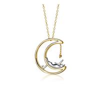 Collier Pendentif Chat de Lune en Argent Sterling - Bijou Minimaliste Animal pour Femmes (Brillant)