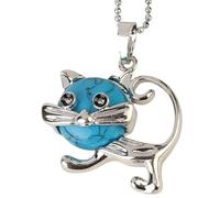 Collier Pendentif Chat En Pierre Naturelle Pour Femmes Et Hommes | Véritable Breloque Animal En Pierre Précieuse Avec Chaîne En Argent Amulette D'Énergie De Méditation Bijoux Cadeaux Pour Fille