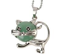 Collier Pendentif Chat En Pierre Naturelle Pour Femmes Et Hommes | Véritable Pierre Précieuse Joli Charme Animal Avec Chaîne En Argent Amulette D'Énergie De Méditation Bijoux Cadeaux Pour Fille