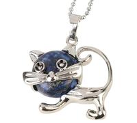 Collier Pendentif Chat En Pierre Naturelle Pour Femmes Et Hommes | Véritable Pierre Précieuse Joli Charme Animal Avec Chaîne En Argent Amulette D'Énergie De Méditation Bijoux Cadeaux Pour Fille