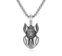 Collier pendentif chauve-souris gothique rétro en étain pur pour homme et femme, argent, 50 cm