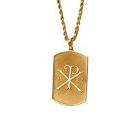 Collier pendentif chrétien Chi Rho en argent sterling 925 | LK_NLC_00480 | Pendentif religieux alpha oméga plaqué or avec chaîne câble de 45 cm bijou symbole de foi pour homme
