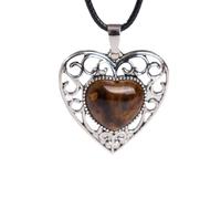Collier Pendentif Coeur En Pierre Naturelle Pour Femme Collier Filament Celtique En Forme De Coeur Avec Cordon En Cuir Noir Bijoux Cadeaux Pour Elle Femme Petite Amie Maman Pierre Œil De Tigre