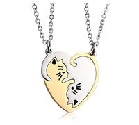Collier Pendentif Coeur Separable Detachable Chat en Acier Inoxydable Femme | Collier Amitié pour 2 Filles Pendentif Coeur Divisi Colliers Couple Amoureux Longue Distance Cadeau Anniversaire BFF