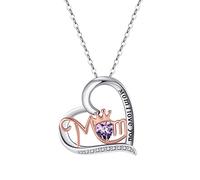 Collier Pendentif, Collier de Coeur Vintage avec la zircone cubique Maman gravée Je t'aime Collier de Femme