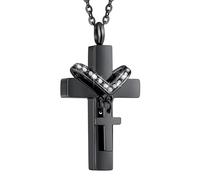 Collier pendentif commémoratif à double croix en acier inoxydable pour souvenirs de cendres d ' animaux de compagnie avec conception de sceau pour chien chats de sympathie pour la perte d ' animaux