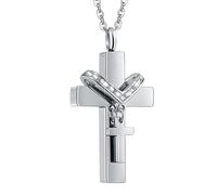Collier pendentif commémoratif de cendres d ' animaux de compagnie à double croix avec acier inoxydable pour un usage quotidien bijoux souvenirs d ' animaux de compagnie collier de médaillons croisés