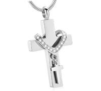 Collier pendentif commémoratif de cendres d ' animaux de compagnie à double croix avec acier inoxydable pour un usage quotidien bijoux souvenirs d ' animaux de compagnie collier de médaillons croisés