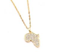 Collier Pendentif Continent Africain Ethnique Afrique Cristal Plaqué Or
