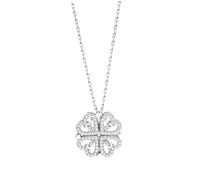 Collier pendentif convertible en forme de cœur et à quatre feuilles, plein de diamants, collier cœur à quatre feuilles, pliable en argent pour femmes
