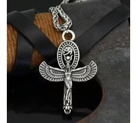 Collier Pendentif Croix Ankh en Argent avec œil d'Horus, déesse Isis, Bijou égyptien