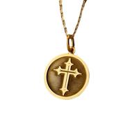 Collier pendentif croix en argent sterling 925 plaqué or |LK_NLC_00935 | Bijou avec chaîne câble de 45 cm disque rond de 24 mm et 15 mm d'épaisseur symbole céleste cadeau pour hommes et femmes