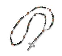 Collier Pendentif Croix Pierre Naturelle Turquoise & Oeil de Tigre Collier Pendentif Croix Chapelet Unisexe pour Spiritualité et Style, 23inch, Acétate, Pas de pierre précieuse