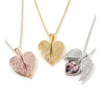 Collier pendentif cœur ailes d'ange personnalisé avec photo, en argent sterling 925, pendentif créatif, collier souvenir, bijou commémoratif ouvrable, cadeau pour femme, mère, grand-mère, épouse