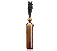Collier Pendentif Cylindrique en Cristaux Naturels pour Femmes et Hommes|Breloque en Perles de Pierres Précieuses Avec Cordon Réglable,Amulette Ras Du Cou,Bijoux de Yoga,Cadeaux en Œil de Tigre
