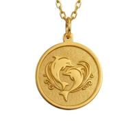 Collier pendentif dauphin en argent sterling 925 doré | LK_NLC_01738 | Collier avec pendentif dauphin rond plaqué or 22 mm motif animal marin chaîne câble de 45 cm poli.