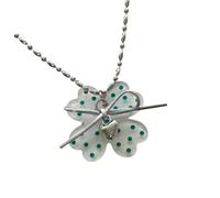 Collier pendentif de tous les jours avec breloque en forme de cœur, pièce maîtresse à quatre pétales, chaîne de perles de ton argent pour les tenues de fête Collier avec pendentif à quatre pétales, à