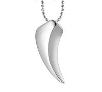 Collier Pendentif Dent de Loup pour Hommes, Collier Gothique Vintage en Acier Inoxydable Dent de Loup,Argent,60
