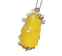 Collier Pendentif Dieu de la Fortune en Argent S925 avec calcédoine Jaune Naturelle (avec chaîne)