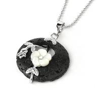 Collier Pendentif Donut en Cristal Naturel pour Femmes et Hommes|Breloque en Pierre Précieuse Enveloppée de Fleur de Jade Avec Chaîne en Argent,Amulette Chork,Bijoux Cadeaux pour Filles,Lave