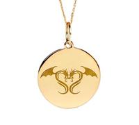 Collier pendentif dragon en argent sterling 925 plaqué or | LK_NLC_01979 | round wolf silhouette medallion charm, gold plated nature wildlife jewelry with 18 inch cable chain gift