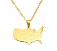 Collier Pendentif Drapeau Carte - Carte Américaine Avec Nom De L'État Colliers Pendentif Pour Femmes Hommes Carte Des États-Unis Bijoux Usa Tendance Bijoux De Mode De Fête,Jaune,60Cm Ou 23,6 Pouc