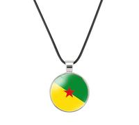 Collier Pendentif Drapeau De La Guyane Française - Dôme En Verre Cabochon Drapeau Image Charme Chaîne De Corde Noire, Chaîne De Pull Patriotique Pour Hommes Femmes Bijoux Cad