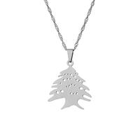 Collier Pendentif Emblème De Cèdre - Collier Drapeau Liban Emblème National Collier Carte De Cèdre Chaîne Brillante 316L Accessoires Patriotiques Bijoux Hip Hop Hommes Femmes Couples Cadeaux,y,60Cm