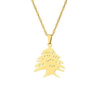 Collier Pendentif Emblème De Cèdre - Collier Drapeau Liban Emblème National Collier Carte De Cèdre Chaîne Brillante 316L Accessoires Patriotiques Bijoux Hip Hop Hommes Femmes Couples Cadeaux,Le ,60Cm