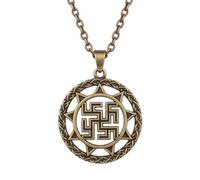 Collier pendentif en acier inoxydable, symbole de roue solaire, inspiré du patrimoine, avec chaîne câble de 45 cm , couleur or antique, design circulaire, accessoire de mode durable, 30 x 30 mm.