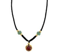 Collier pendentif en agate rouge, pierre cristalline pour canaliser l'énergie, perles Dongling vertes, corde polyester noire tressée, crochet doré, pour affirmer votre style et un rendu protecteur