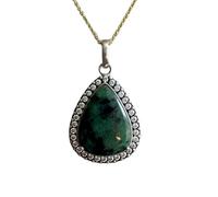 Collier pendentif en argent sterling 925 avec pierre précieuse naturelle rubis zosite, forme poire et chaîne forçat. Bijou fait main sublimant la passion. Médaillon sublimant la passion | LK_SGMP_0148