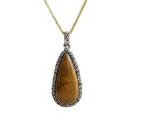 Collier pendentif en argent sterling 925 avec pierre précieuse Unakite naturelle, forme poire, chaîne forçat. médaillon énergétique favorisant la guérison émotionnelle et la croissance. |LK_SGMP_0138