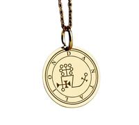 Collier pendentif en argent sterling 925 motif Dantalion | LK_NLC_00636 | Médaillon sceau occulte plaqué or 24 mm gravé d'un symbole spirituel talisman mystique chaîne maille forçat de 45 cm