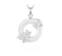 Collier Pendentif En Argent Sterling 925 pour Femme Délicat Collier Pendentif En Argent Représentant Douze Divinités Florales avec Calcédoine Blanche Coffret Cadeau Fleur De Prunier De Janvier