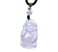 Collier Pendentif en calcédoine Violette Naturelle, Dieu de la Fortune (avec lanière) en Jade