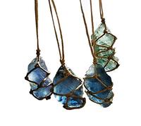 Collier Pendentif en Cristal de Fluorite Bleu-Vert Brut Naturel Reiki Chakra guérison Pendentif de Traitement avec Une Corde tissée à la Main