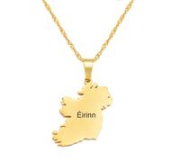 Collier Pendentif En Émail Pour Hommes - Colliers Pendentif Carte De L'Irlande Éirinn Bijoux Pour Femmes Filles Avec Motif De Drapeau Collier Unisexe Hip Hop Fashion Style Party,Jaune,60Cm Ou 23,6