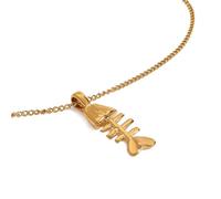 Collier pendentif en forme d'arête de poisson, design minimaliste et polyvalent, for bijoux unisexes en acier inoxydable, cadeau, 1 pièce