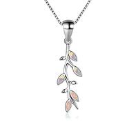 Collier pendentif en forme de feuille pour femme, en cuivre plaqué or, mignon et tendance, avec opale blanche et bleue