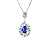 Collier Pendentif en Forme d'eau Saphir en Pierre Bleue Fine Bijoux pour Femmes
