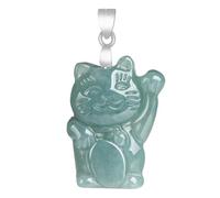Collier pendentif en jade,argent sterling 925 jade bleu collier mignon chat | Attirez la richesse et la chance,Coffret cadeau et certificat