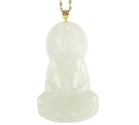 Collier pendentif en jade naturel de Chine, style Feng Shui, pour femmes et hommes. Pendentif Guan Yin/Bouddhiste en jade. Idée cadeau.