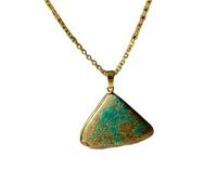 Collier pendentif en laiton avec pierre précieuse turquoise La Belle au Bois Dormant, forme trilon, chaîne forçat, bijou fait main favorisant la communication |LK_SGMP_0212