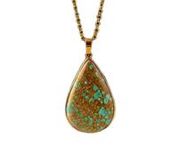 Collier pendentif en laiton avec pierre turquoise La Belle au Bois Dormant, forme poire, chaîne forçat, bijou fait main favorisant la communication |LK_SGMP_0206