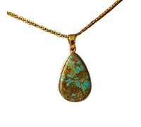 Collier pendentif en laiton avec pierre turquoise La Belle au Bois Dormant, forme poire, chaîne forçat, bijou fait main favorisant la communication |LK_SGMP_0246