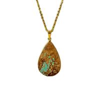 Collier pendentif en laiton avec pierre turquoise La Belle au Bois Dormant, forme poire, chaîne forçat, bijou fait main favorisant la communication |LK_SGMP_0234