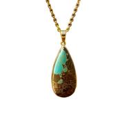 Collier pendentif en laiton avec pierre turquoise La Belle au Bois Dormant, forme poire, chaîne forçat, bijou fait main symbole de calme et de paix | LK_SGMP_0247