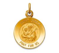 Collier pendentif en or jaune 14 carats poli et satiné avec médaille Saint Joseph 12,3 x 17,8 mm pour femme