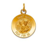 Collier pendentif en or jaune 14 carats poli et satiné pour femme - Médaille de Saint Marc - 17,75 x 12,5 mm de large